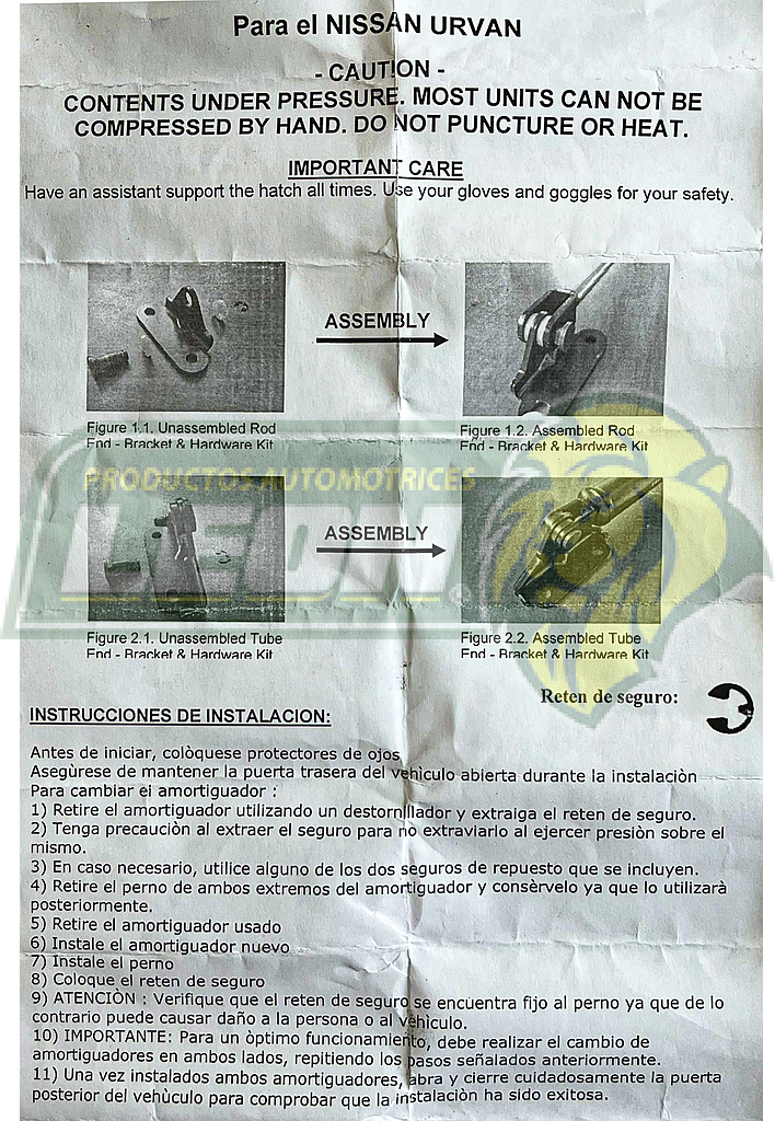 AMORTIGUADOR CAJUELA NISSAN URVAN 2.4L 01-12 77.6 cm BRUCK