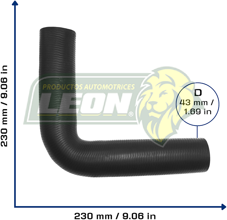 MANGUERA REFRIG. CODO 90° ØI: 45 mm, L: 200x200 mm, LONGITUD: 430 mm