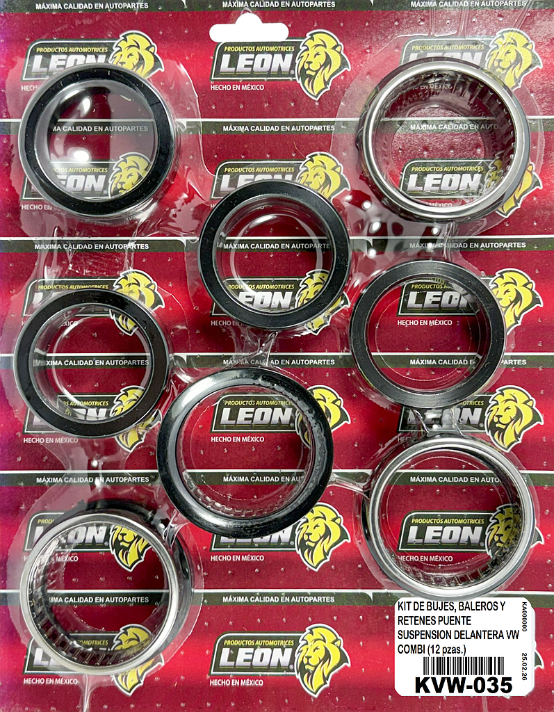 KIT DE BUJES, BALEROS Y RETENES PUENTE SUSPENSION DELANTERA VW COMBI (12 pzas.)