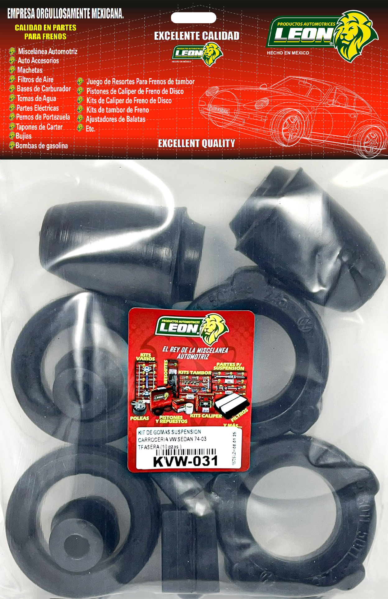 KIT DE GOMAS SUSPENSION CARROCERIA VW SEDAN 74-03 TRASERA (10 pzas.)