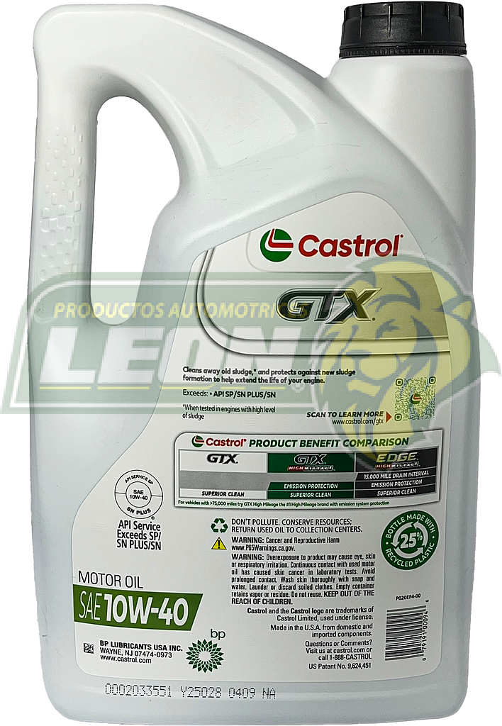 ACEITE SYNTHETIC BLEND 10W40 4.73 Lt. CASTROL GTX