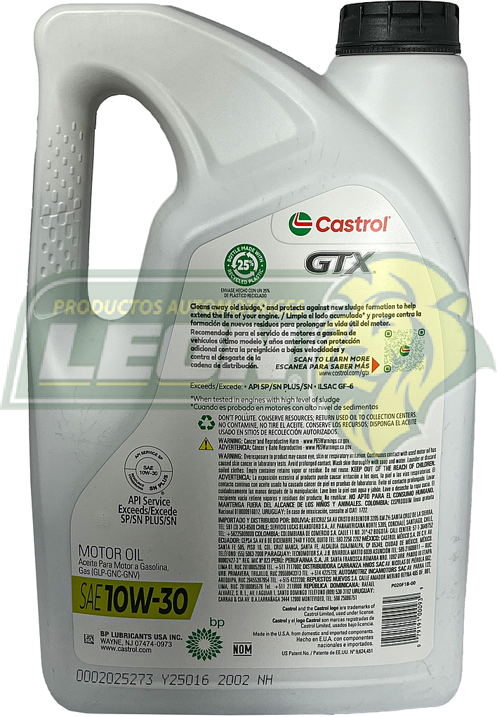 ACEITE SYNTHETIC BLEND 10W30 4.73 Lt. CASTROL GTX