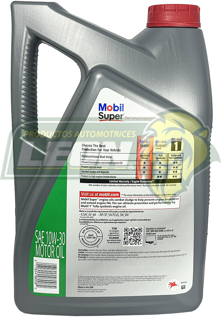 ACEITE SYNTHETIC BLEND 10W30 4.73 Lt. MOBIL SUPER 5000