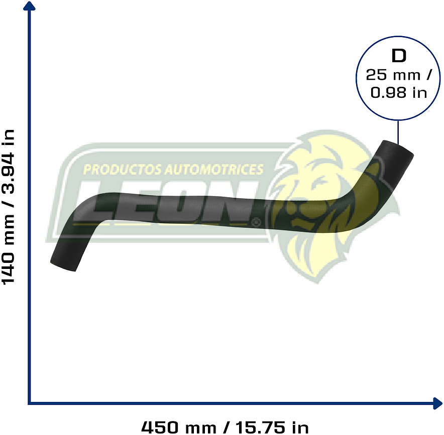 MANGUERA (521417) RAD. INF. NISSAN TSUBAME 1.6L 93-04, TSURU III 1.6L 97-17 (2023, CH180012, 21503F4100, 21503F4200, KMA3001) ALTO: 10 cm, LARGO: 40 cm, ØI: 25 mm, ØE: 25 mm
