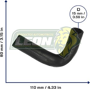 MANGUERA (5214123) REFRIGERACION MOTOR A HOUSING DEL TERMOSTATO NISSAN TSUBAME 1.6L 93-04, TSURU III 1.6L 92-17, VW GOLF A3 1.8L 93-99,  JETTA A3 1.8L 93-99 (2076, CH181033, 14055F4303) ALTO: 8 cm, LARGO: 11 cm, ØE: 15 mm, ØE: 15 mm
