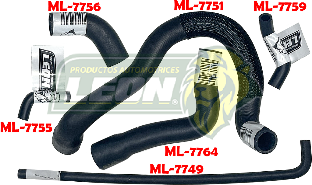 MANGUERAS MOLDEADAS DE ENFRIAMIENTO NISSAN VERSA, MARCH, NOTE 12-20 (KIT c/6 pzas.) LEÓN