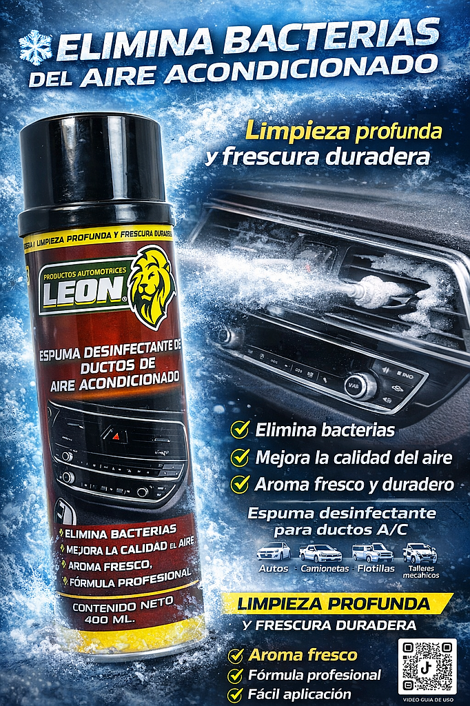 ESPUMA DESINFECTANTE P/DUCTOS DE AIRE ACONDICIONADO (LEÓN) 400 ml.
