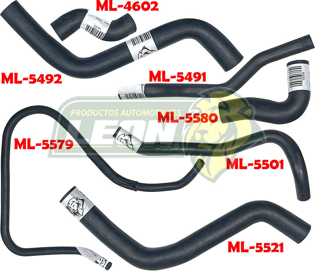 MANGUERAS MOLDEADAS DE ENFRIAMIENTO G.M. AVEO 1.6L 07-18 (KIT c/7 pzas.) LEÓN