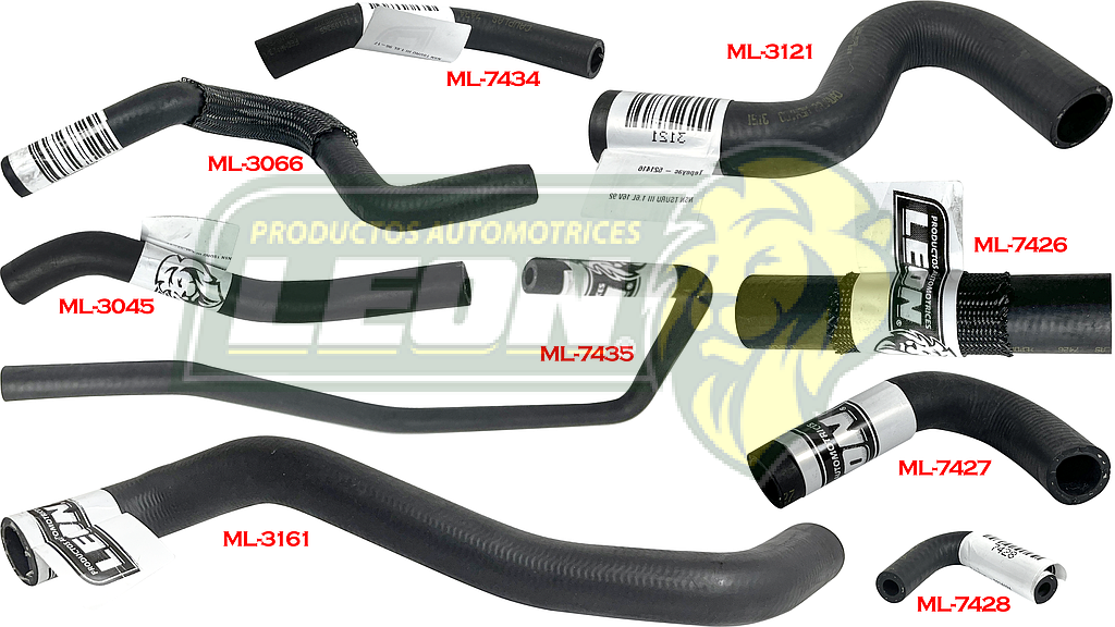 MANGUERAS MOLDEADAS DE ENFRIAMIENTO NISSAN TSURU III 1.6L 93-17 (KIT c/9 pzas.) LEÓN