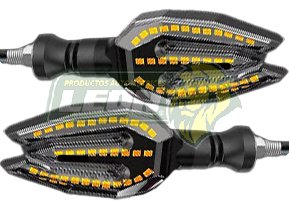 LAMPARA DIRECCIONAL PARA MOTO C/LUZ AZUL DIURNA SECUENCIAL, CASCADA NEGRA 12V (JGO. c/2 pzas.)