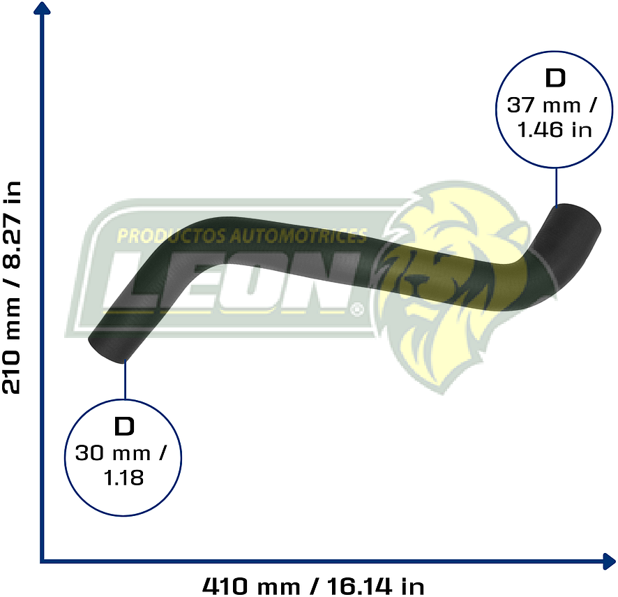 MANGUERA RAD. SUP. FORD FAIRMONT V8 5.0L 78-79, GRANADA V8 4.2L 1981, THUNDERBIRDG V8 5.0L 80-85, G.M. TROOPER V6 2.8L 89-91, JEEP CHEROKEE L4 2.5L 84-96, COMANCHE L4 2.5L 86-92, WAGONEER L4 2.5L 84-87, LINCOLN CONTINENTAL V8 5.0L 82-84, MARK VII V8 5.0L 1984, MERCURY COUGAR V8 5.0L 80-85, ZEPHYR V8 5.0L 78-79 (D8BE8260BA) Ø: 30x37 mm, L: 150x440 mm, LONGITUD: 530 mm
