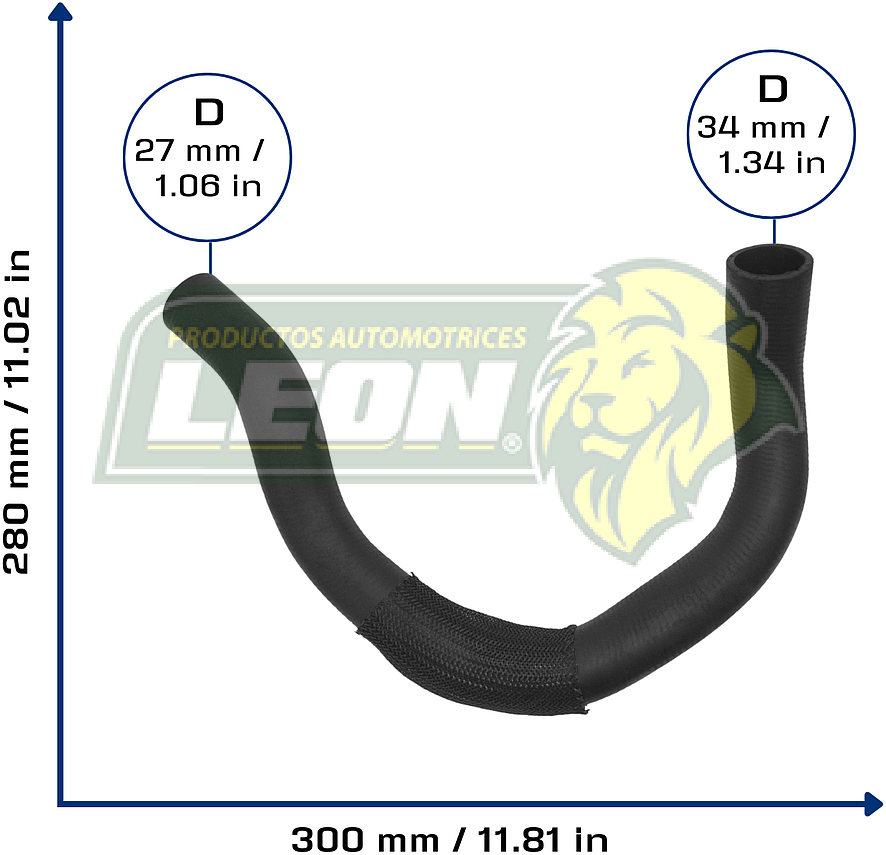 MANGUERA RAD. SUP. JEEP CHEROKEE L4 2.5L 90-97, COMANCHE L4 2.5L 1990, WRANGLER L6 4.0L 91-95 C/AA (52003791, 52005793, 8953001439, 8952003791, H0061343) Ø: 30x37 mm, L: 300x350 mm, LONGITUD: 640 mm