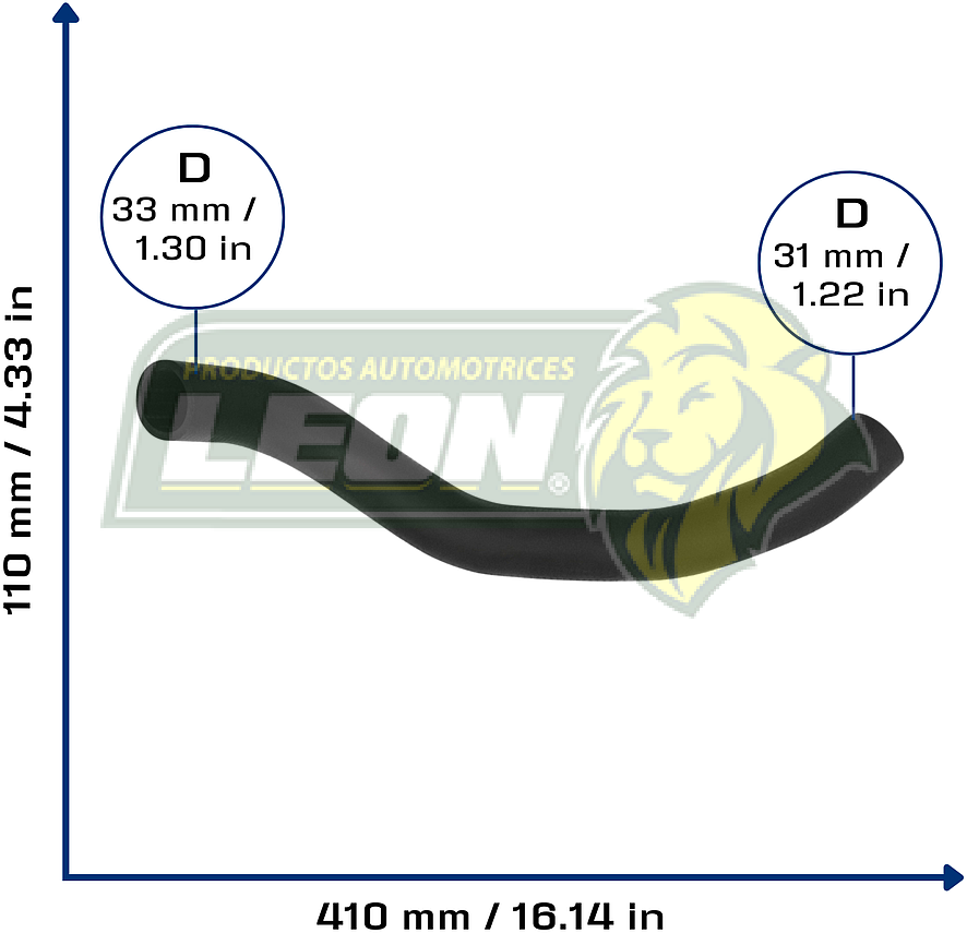 MANGUERA RAD. INF. SUZUKI SIDEKICK L4 1.8L 96-98, G.M. TRACKER L4 2.0L 99-08 (94222059, 94294292, 1657215030, 2150320R01, MB660031) Ø: 30 mm, L: 110x400 mm, LONGITUD: 490 mm