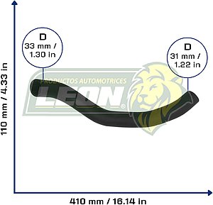 MANGUERA RAD. INF. SUZUKI SIDEKICK L4 1.8L 96-98, G.M. TRACKER L4 2.0L 99-08 (94222059, 94294292, 1657215030, 2150320R01, MB660031) Ø: 30 mm, L: 110x400 mm, LONGITUD: 490 mm