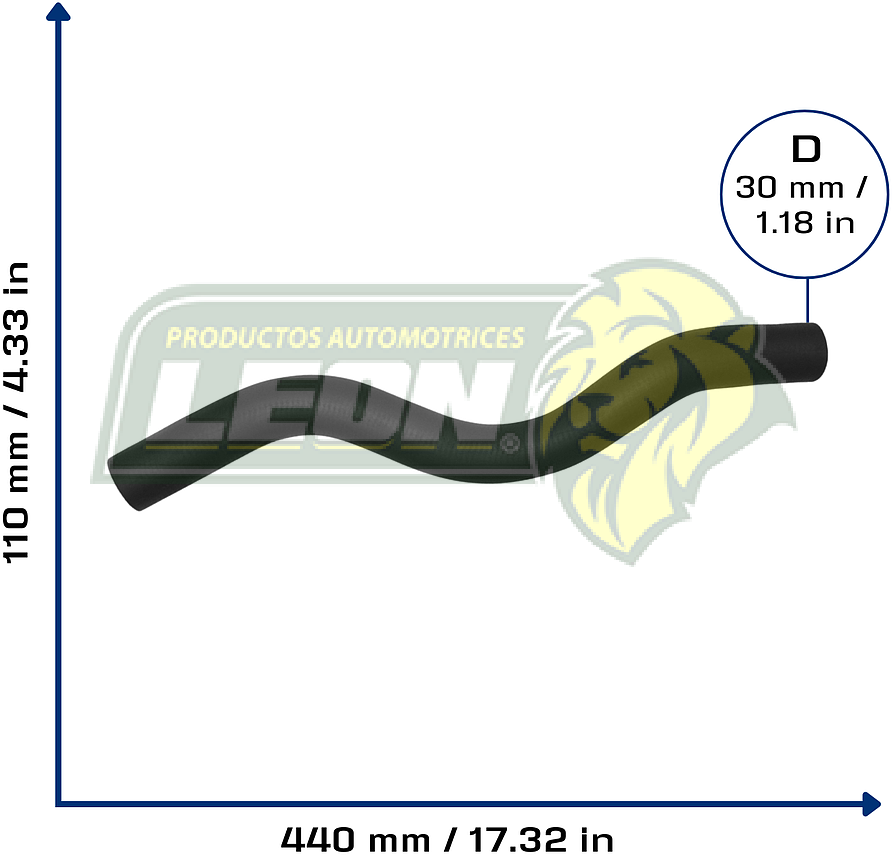 MANGUERA RAD. SUP. VW PASSAT V6 2.8L 95-97, MITSUBISHI MIGHTY MAX L4 2.4L 95-96, G.M. TRACKER L4 1.6L 99-02, ACURA LEGEND V6 3.2L 91-95 (463305, 4406993, 1657174030, 254112C150, MB007760, MB007648, H0061068) Ø: 30 mm, L: 100x440 mm, LONGITUD: 470 mm