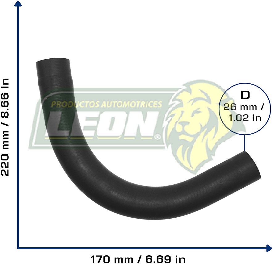 MANGUERA RAD. INF. G.M. TRACKER L4 1.6L 1998, M. BENZ L4 1.3L 00-01, SUZUKI SWIFT L4 1.3L 00-01, SAMURAI L4 1.3L 85-95, SIDEKICK L44 1.6L 90-94, (MOTOR A TUBO) (1785586200, 1785563B00, 96058064) Ø: 26 mm, L: 220x170 mm