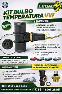 KIT BULBO TEMPERATURA VW CARIBE, ATLANTIC, GOLF A2, JETTA A2, UNIVERSAL 705 75°-70° (INCLUYE ARNES, T CONECTOR, Y JUNTAS) P/MANGUERA DE 1” 1/4