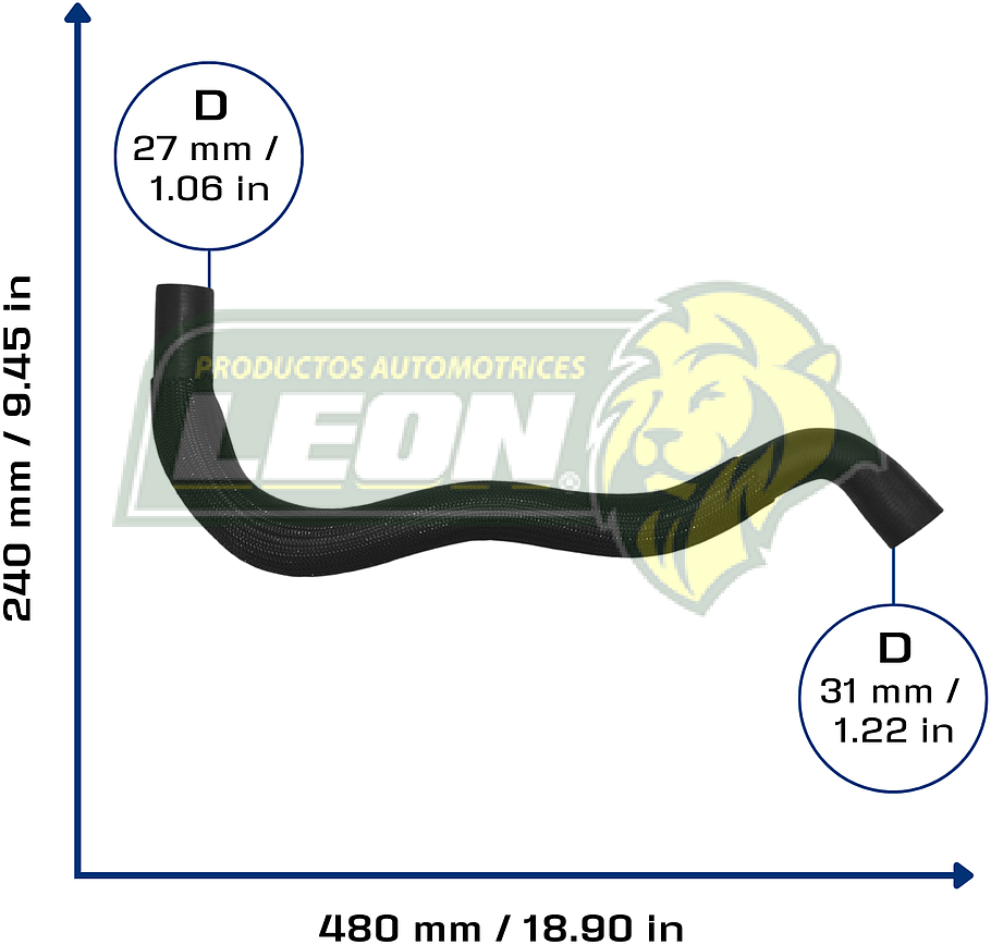 MANGUERA RAD. INF. G.M. S10 2.5 16-21 (52035092) Ø: 27x31 mm, L: 240x480 mm, LONGITUD: 670 mm