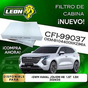 FILTRO DE CABINA VW SAVEIRO 1.6L 10-24, M. BENZ G500 5.0, 6.0L 03-12, G550 4.0L 09-15, G550 4.0L 09-18, G63 AMG 5.5L 13-18, G65 AMG 6.0L 16-18, SEAT TOLEDO 1.0, 1.2, 1.4, 1.6L, HAVAL JOLION 1.5L 2024 (CFI-99037CA)