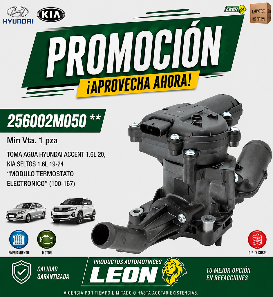 TOMA AGUA HYUNDAI ACCENT 1.6L 20, KIA SELTOS 1.6L 19-24 “MODULO TERMOSTATO ELECTRONICO” (100-167)