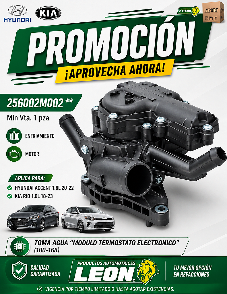 TOMA AGUA HYUNDAI ACCENT 1.6L 20-22, KIA RIO 1.6L 18-23 “MODULO TERMOSTATO ELECTRONICO” (100-168)