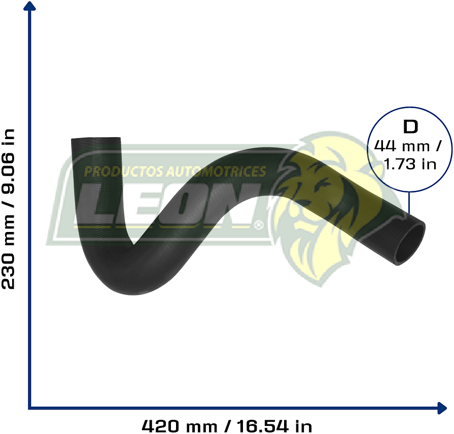 MANGUERA RAD. INF. FORD BRONCO V8 5.8L 92-96, F150, F250, F350 V8 5.8L 92-96, M. BENZ V8 5.8L 92-96 C/ENFRIADOR DE ACEITE (E4TA8B273RA, F4TA8B273RA, F5TZ8286C) Ø: 42 mm, L: 200x400 mm, LONGITUD: 680 mm