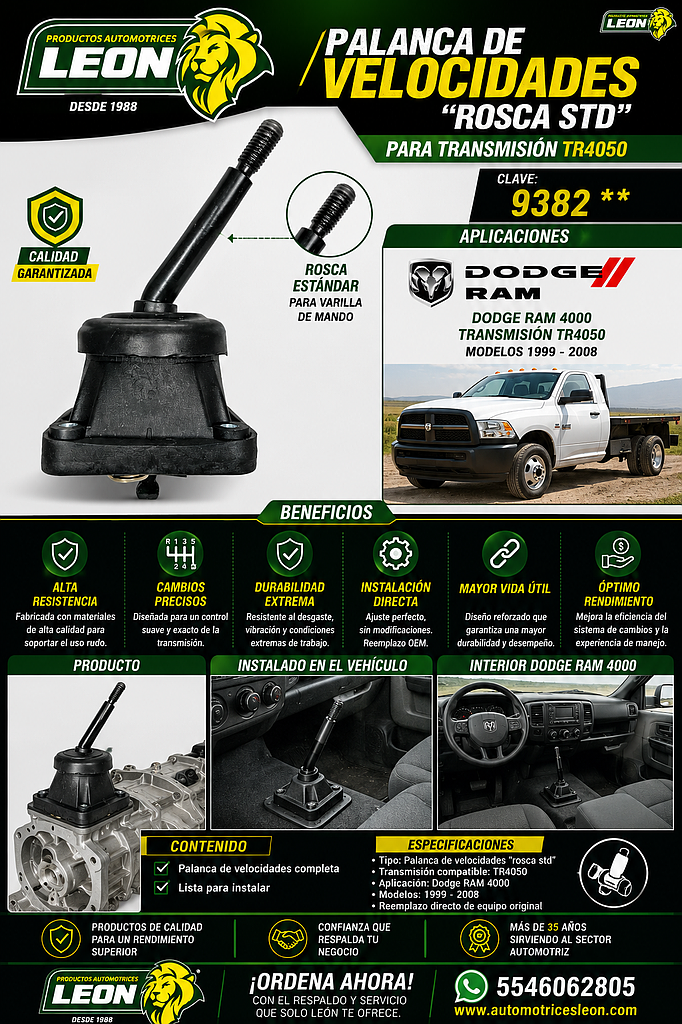 PALANCA VELOCIDADES “ROSCA STD” DODGE RAM 4000 TR4050 99-08