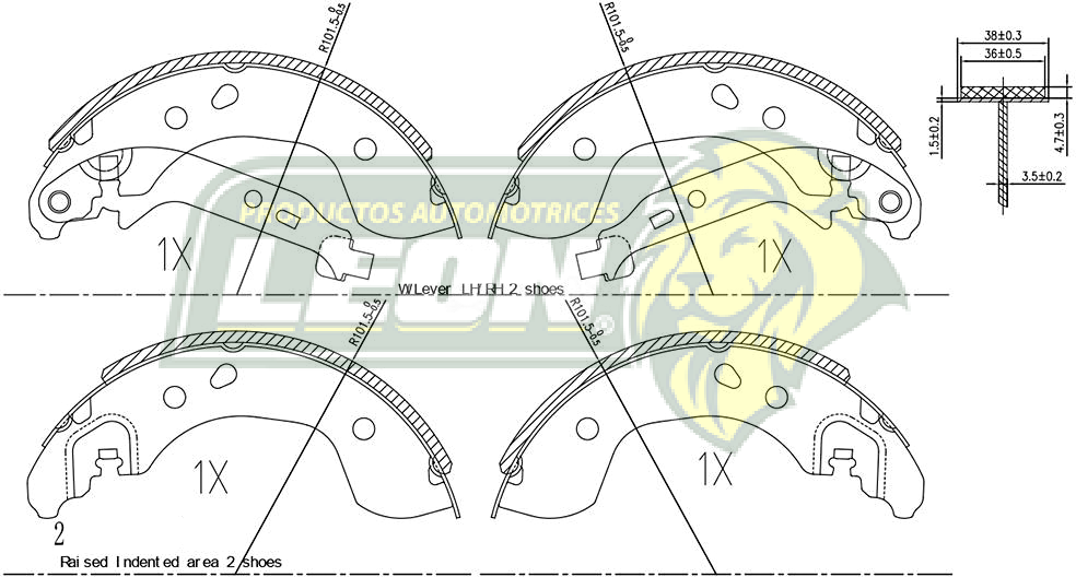 BALATA FRENO TAMBOR R.T. NISSAN MARCH 1.6L 12-26, MICRA 1.4, 1.6L 05-07, NOTE 1.6L 14-19, V-DRIVE 1.6L 20-26, VERSA 1.6, 1.8L 12-19 (S1020) DYNAMIK