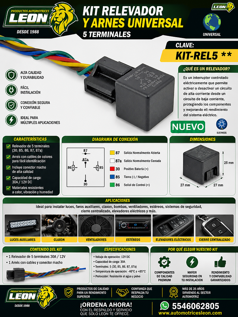 KIT RELEVADOR Y ARNES UNIVERSAL (5 TERMINALES)