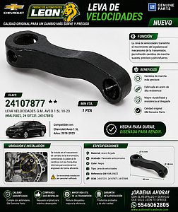 LEVA VELOCIDADES G.M. AVEO 1.5L 18-23 (KML05822, 24107231, 24107885)