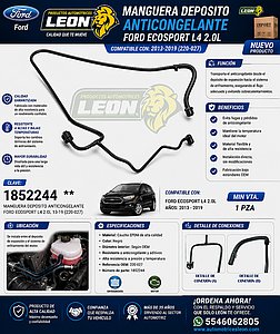 MANGUERA DEPOSITO ANTICONGELANTE FORD ECOSPORT L4 2.0L 13-19 (220-027)