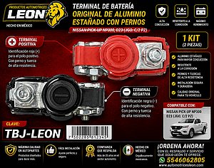 TERMINAL DE BATERIA ORIGINAL DE ALUMINIO ESTAÑADO C/PERNOS NISSAN PK-UP NP300, D23 (JGO. c/2 pz) LEON