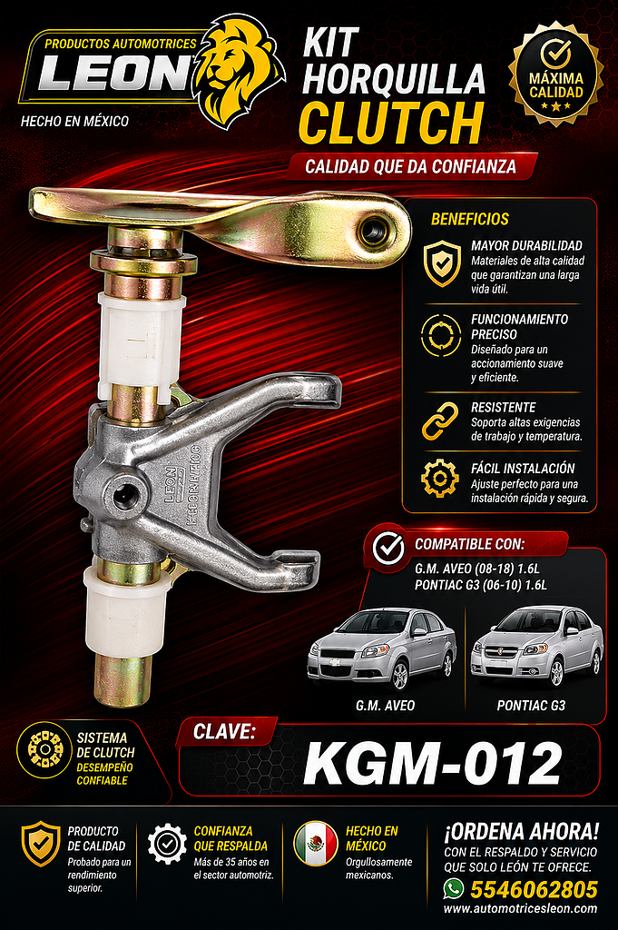 KIT HORQUILLA CLUTCH G.M. AVEO 08-18 1.6L, PONTIAC G3 06-10 1.6L