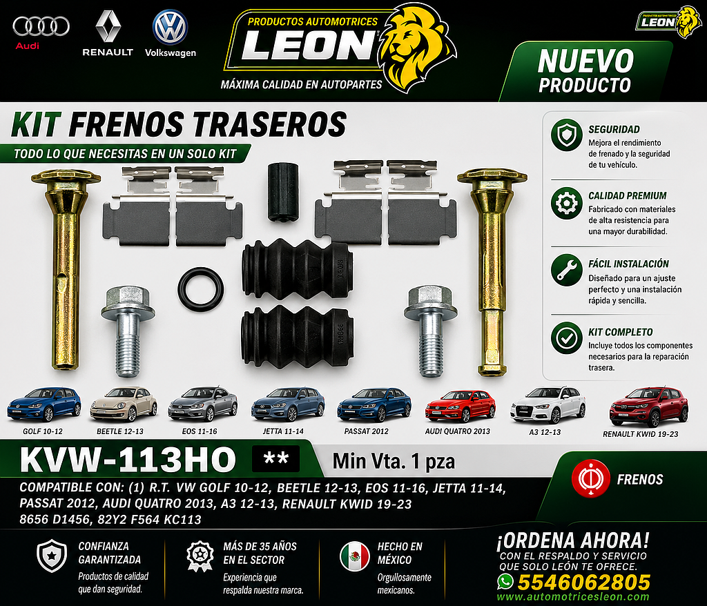 KIT F.D. (1) R.T. VW GOLF 10-12, BEETLE 12-13, EOS 11-16, JETTA 11-14, PASSAT 2012, AUDI QUATRO 2013, A3 12-13, RENAULT KWID 19-23 8656 D1456, 82Y2 F564 KC113