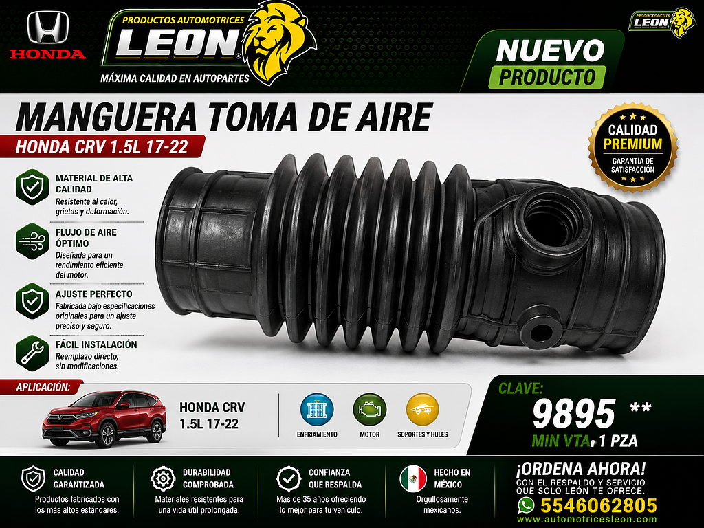 MANGUERA TOMA DE AIRE HONDA CRV 1.5L 17-22 (172265PAA00)