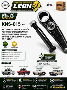 KIT DE BRAZO Y TORNILLO DE TORSION “ESTRIADOS” o TORQUE DELANTERO NISSAN FRONTIER 98-04, HARDBODY PK-UP D21 86-94, HARDBODY PK-UP D21U 95-97 “LEÓN”