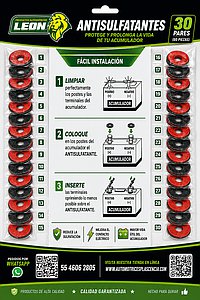 ANTISULFATANTE PARA POSTES DE BATERIAS (PLANILLA C/30 JGO.s. ROJO Y NEGRO)