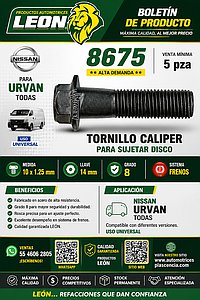TORNILLO CALIPER P/SUJETAR DISCO FD URVAN TODAS 10x1.25mm LL.14mm GRADO 8