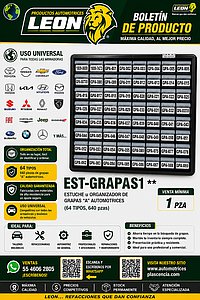 ESTUCHE u ORGANIZADOR DE GRAPAS “A” AUTOMOTRICES (64 TIPOS, 640 pzas)