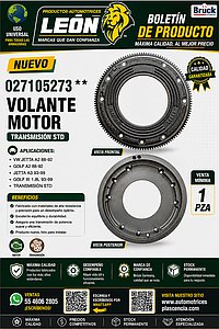 VOLANTE MOTOR VW JETTA A2 88-92, GOLF A2 88-92, JETTA A3 93-99, GOLF III 1.8L 93-99 TRANSMISION STD