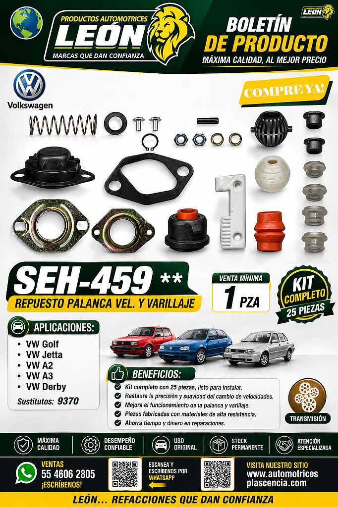 REPUESTO PALANCA VEL. Y VARILLAJE VW GOLF, JETTA, A2, A3, DERBY REPUESTO SUP. COMPLETO (25 pzas.)