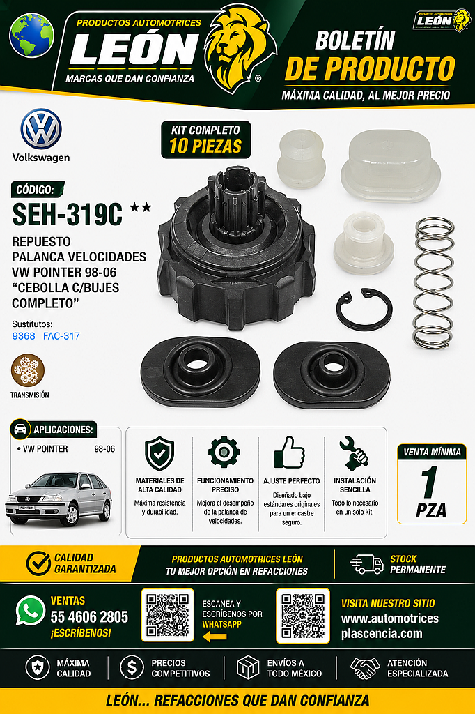 REPUESTO PALANCA VEL. VW POINTER 98-06 (10 pzas.) “CEBOLLA C/BUJES COMPLETO”