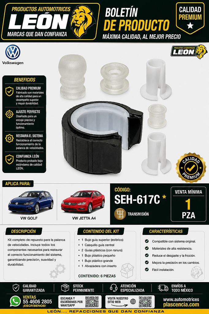 REPUESTO PALANCA VEL. VW GOLF, JETTA A4 (6 pzas. COMPLETO)