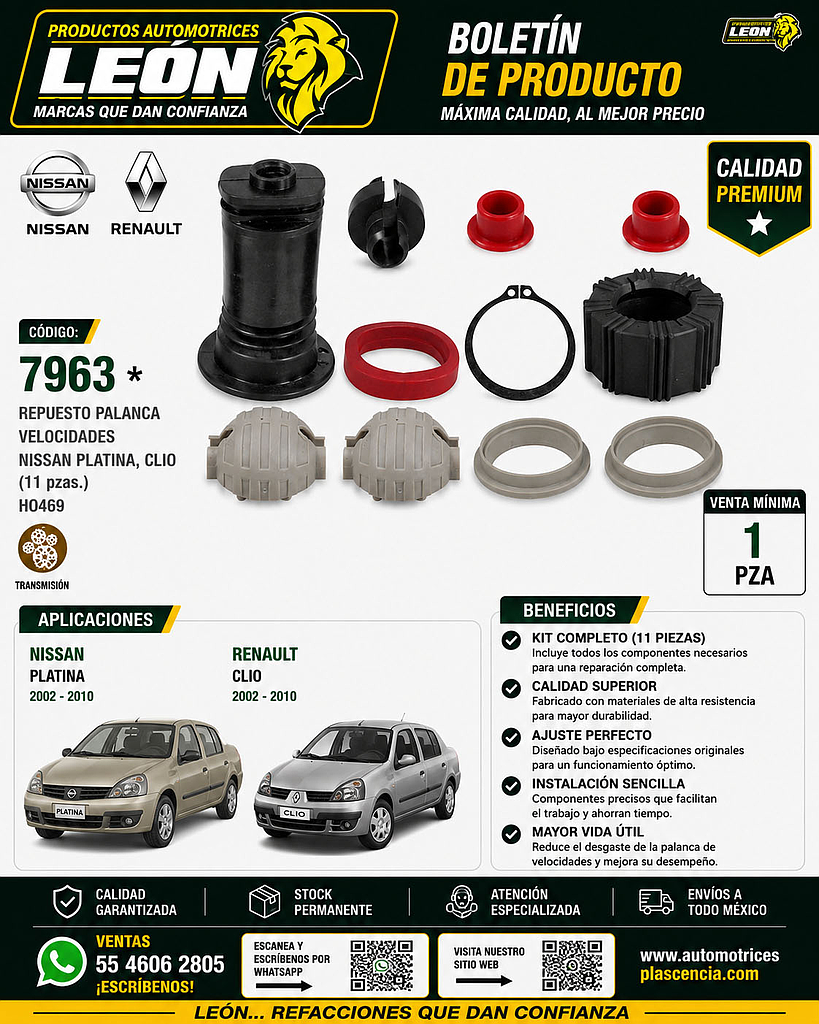 REPUESTO PALANCA VEL. NISSAN PLATINA, CLIO (11 pzas.) HO469
