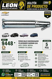 PERNO BUJE SINCRONIZADOR VELOCIDADES MAROMA G.M. AVEO, CORSA, MERIVA, TORNADO T/O (SOLO)