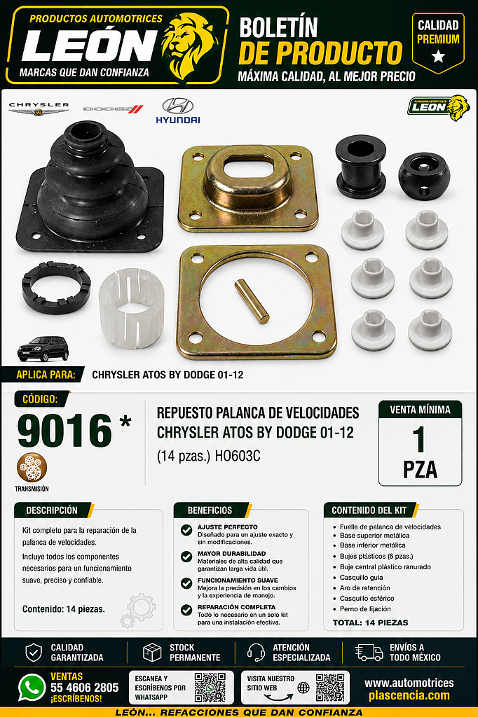 REPUESTO PALANCA VEL. CHRYSLER ATOS BY DODGE 01-12 (14 pzas.) HO603C