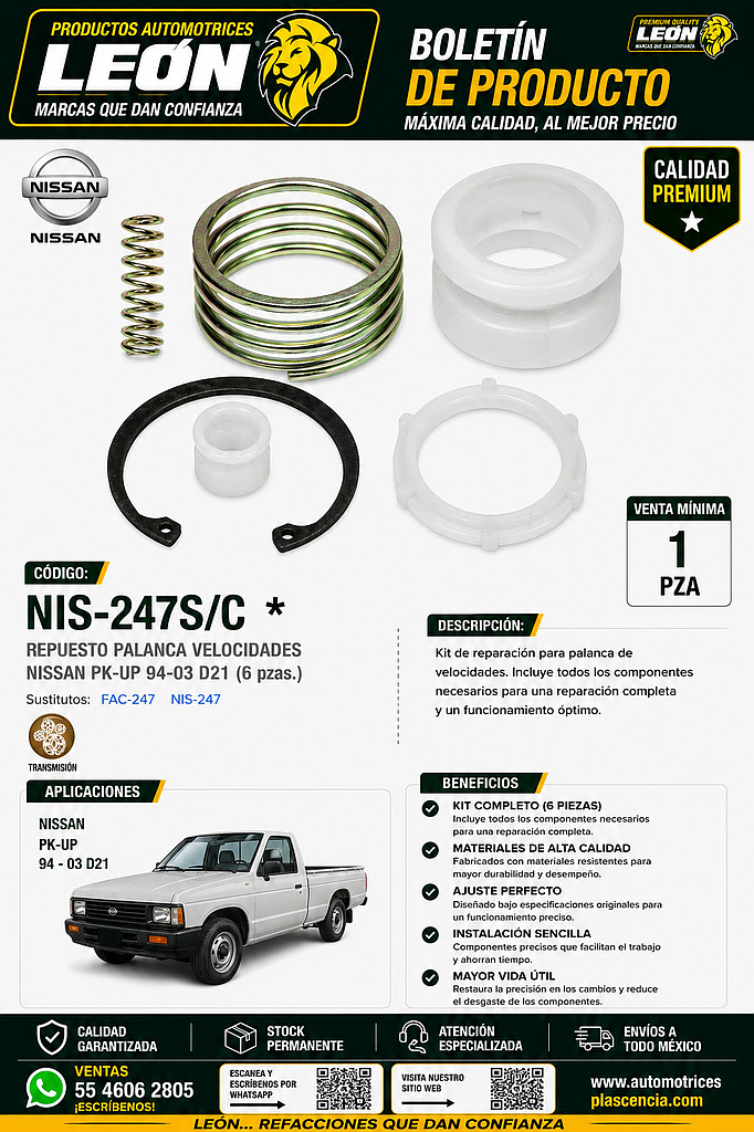 REPUESTO PALANCA VEL. NISSAN PK-UP 94-03 D21 (6 pzas.)