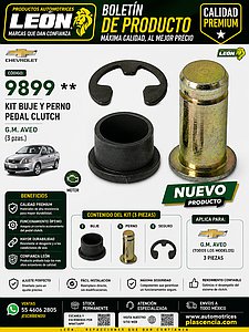 KIT BUJE Y PERNO PEDAL CLUTCH G.M. AVEO (3 pzas.)