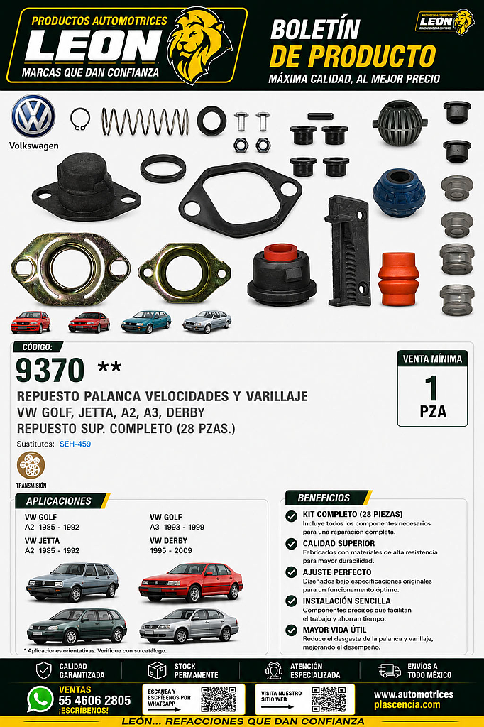 REPUESTO PALANCA VEL. Y VARILLAJE VW GOLF, JETTA, A2, A3, DERBY REPUESTO SUP. COMPLETO (28 pzas.)
