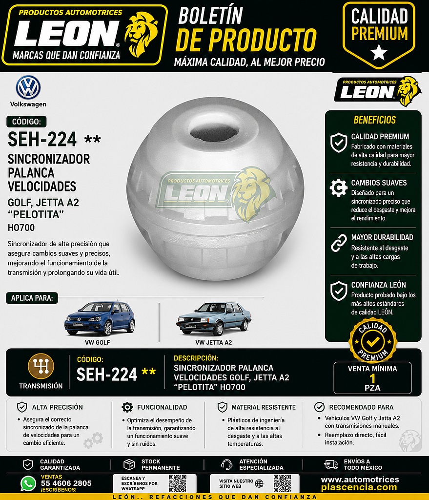SINCRONIZADOR PALANCA VELOCIDADES GOLF, JETTA A2 “PELOTITA” HO700
